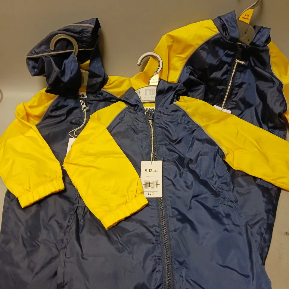 LOT OF 3 CHILDREN'S SHOWER RESISTANT ALL IN ONE RAIN SUIT 9-12 MONTHS