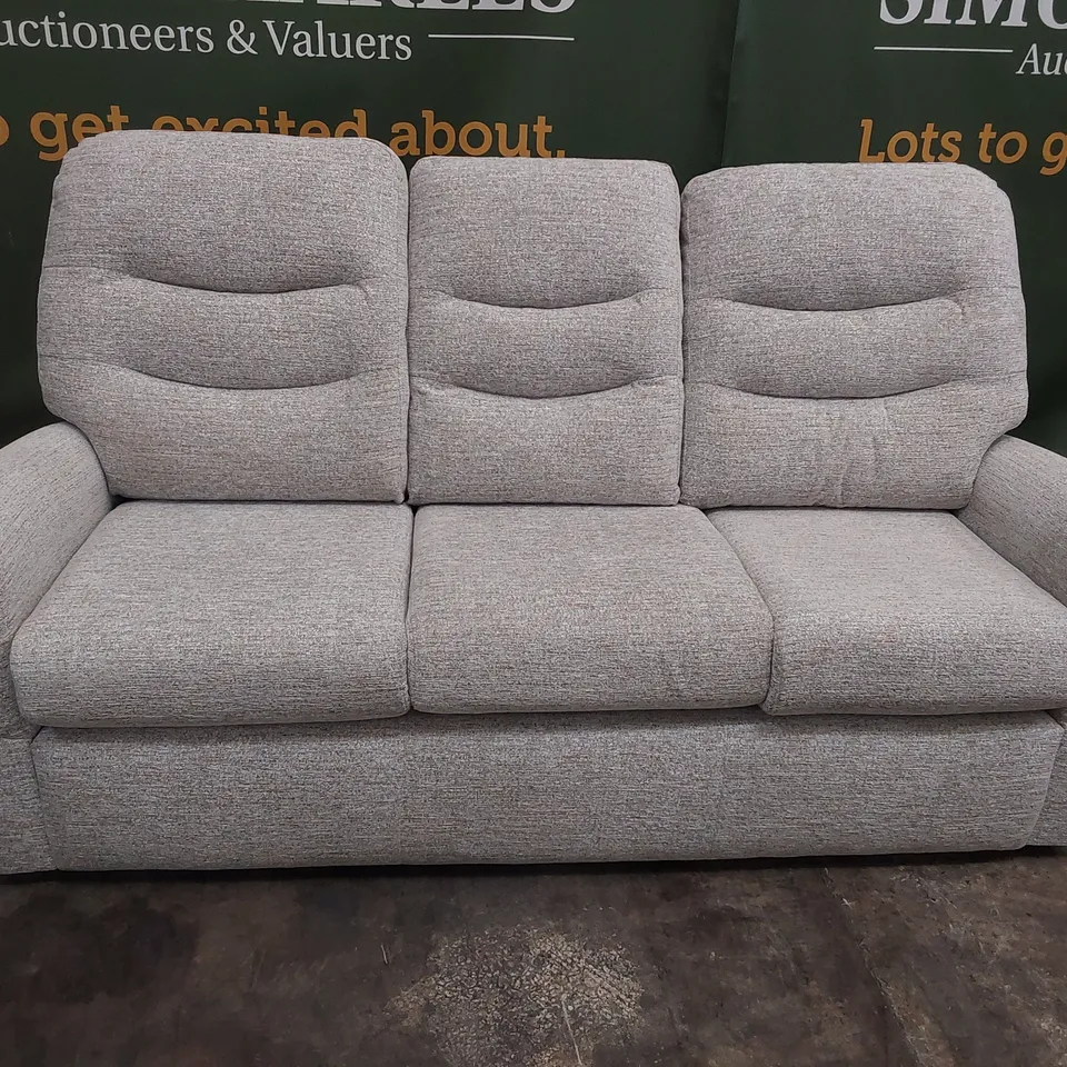 QUALITY BRITISH DESIGNER G PLAN HOLMES THREE SEATER SOFA DUCK EGG FABRIC 