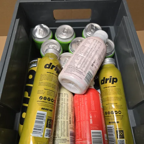APPROXIMATELY 10 ASSORTED DRINKING PRODUCTS TO INCLUDE DRIP WATER, PEPSI, YFOOD ETC 