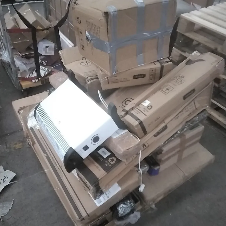 PALLET OF VARIOUS OYPLA PRODUCTS WHICH INCLUDE, TABLE, HEATER ETC