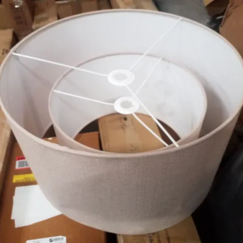 BOX CONTAINING 2 LINEN DRUM LAMP SCREW ON SHADES - BEIGE
