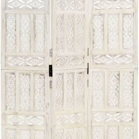 BOXED VIDAXL HAND CARVED SOLID MANGO WOOD 3-PANEL ROOM DIVIDER - WHITE