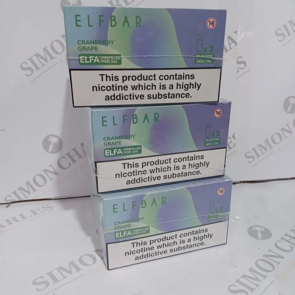 BOX OF 3 ELF BAR ELFA CRANBERRY GRAPE PREFILLED PODS 20MG