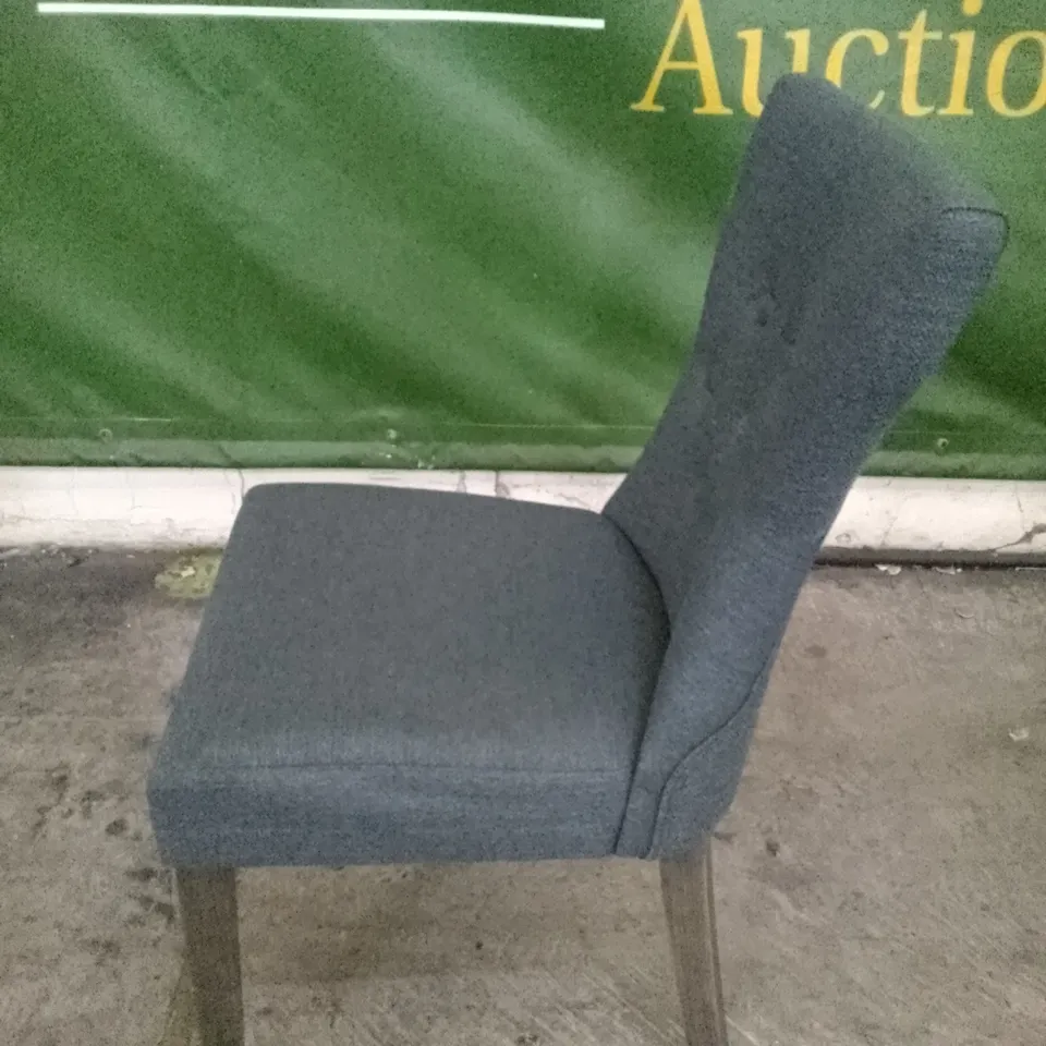 BEWLEY SLATE FABRIC BUTTON BACK DINING CHAIR WITH OAK LEGS