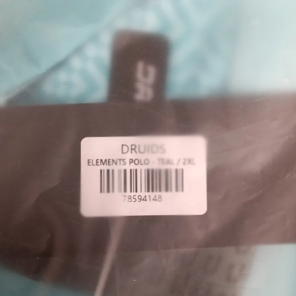 BAGGED DRUIDS ELEMENTS POLO SHIRT – TEAL, UK 2XL