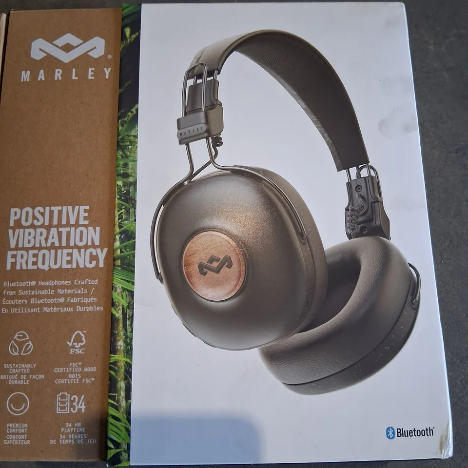 BOXED HOUSE OF MARLEY POSITIVE VIBRATION FREQUENCY BLUETOOTH HEADPHONES