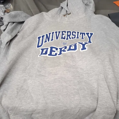 GREY HOODIE WITH UNIVERSITY OF DERBY LOGO