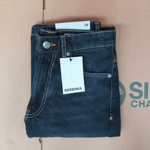 BERSHKA BAGGY DENIM SHORTS IN BLACK SIZE UK 28