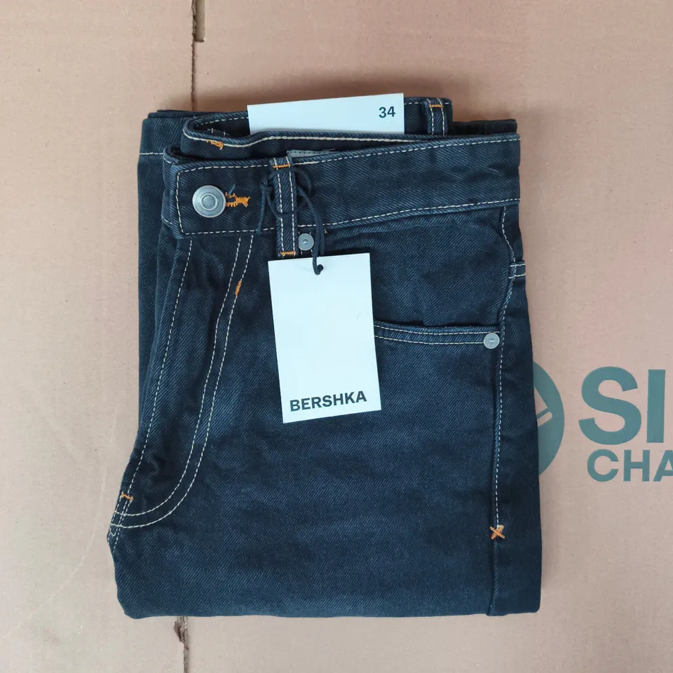 BERSHKA BAGGY DENIM SHORTS IN BLACK SIZE UK 28