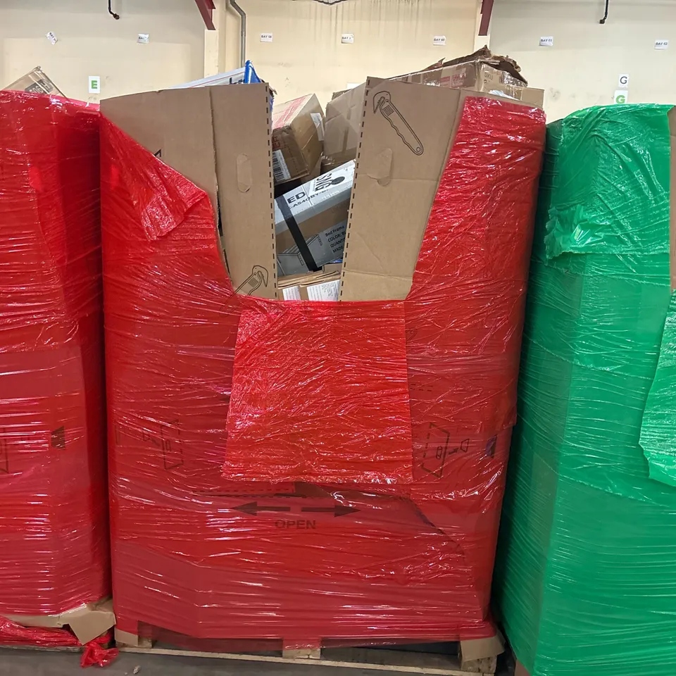 PALLET OF ASSORTED CONSUMER PRODUCTS TO INCLUDE: GAMING OFFICE CHAIR, ELECTRIC FRYER, SMART CEILING FAN WITH LIGHT, BED FRAME, FOLDABLE MINI WASHER, SWING GYM/PLAY SET ECT
