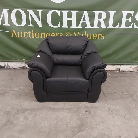 QUALITY DESIGNER BLACK FAUX LEATHER ARMCHAIR