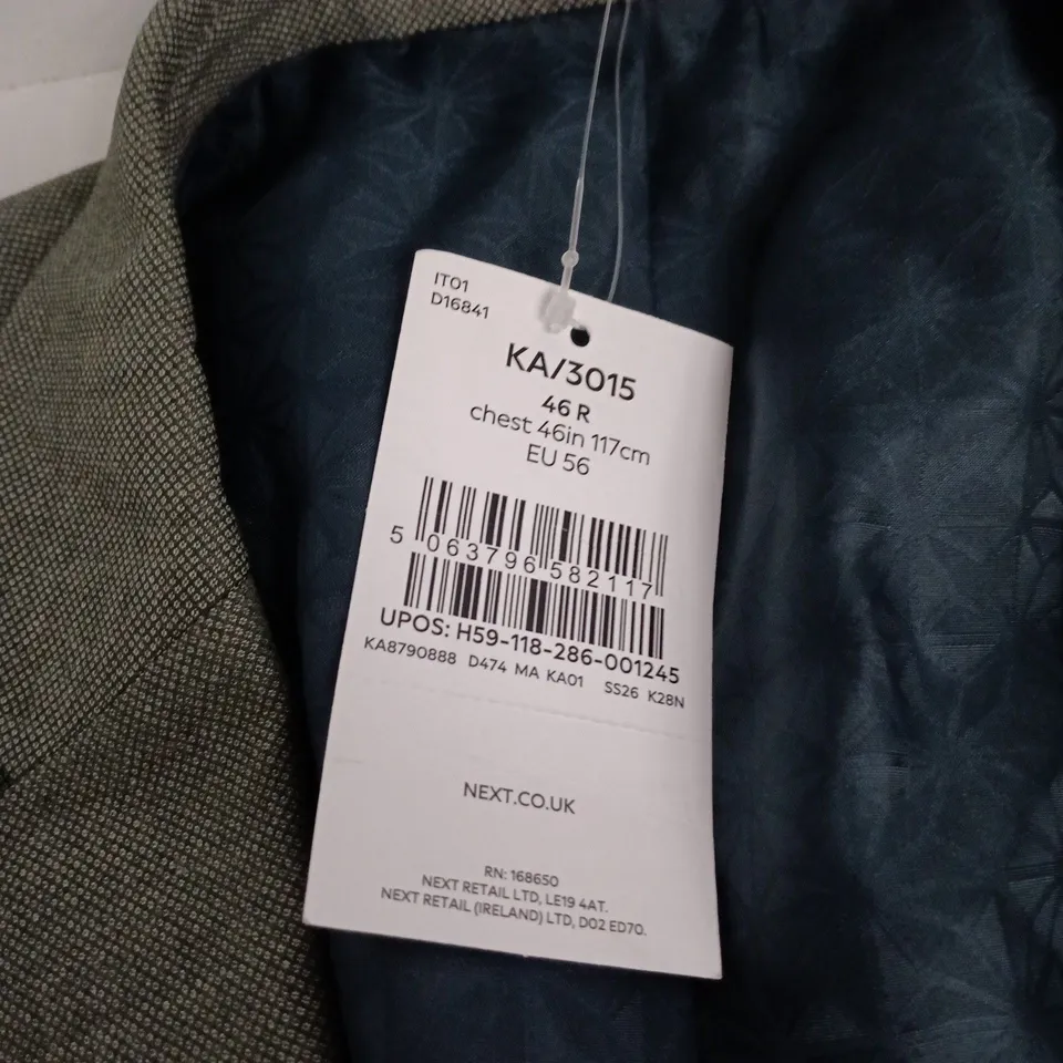 NEXT TAILORING MEN'S SUIT JACKET – UK 46R REGULAR FIT (EU 56), OLIVE/GREY