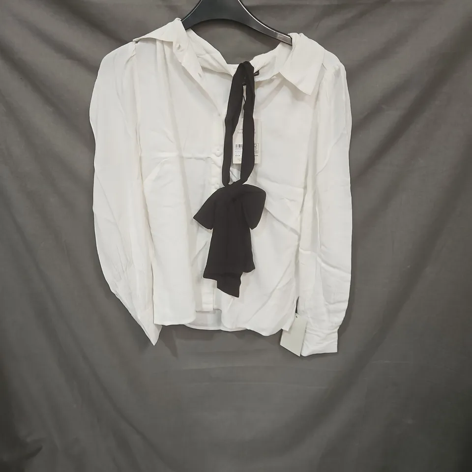 NOBODY'S CHILD WHITE BLOUSE WITH BLACK TIE – UK 12 (EU 40, USA 8)