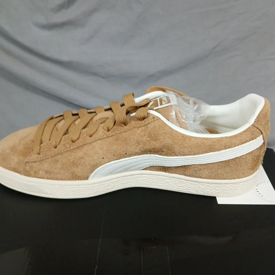 BOXED PUMA SUEDE CHARLES F. STEAD V TRAINERS IN HONEY BUTTER & WHITE - UK 10