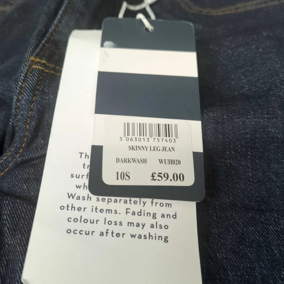 CREW CLOTHING COMPANY SKINNY FIT JEANS – DARK WASH DENIM, UK 10 SHORT (10S)