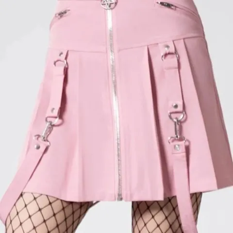 FIVE BRAND NEW KILLSTAR BLAIRE B*ITCH PASTEL PINK SUSPENDER PLEATED MINI SKIRT