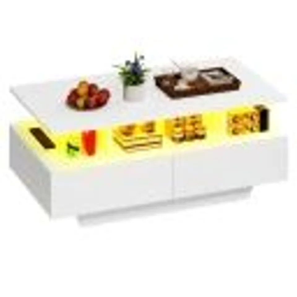 BOXED COFFEE TABLE WITH OPEN STORAGE, MODERN WITH 4 DRAWERS 90X55X41.1 CM LED