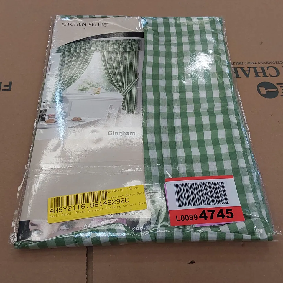 BAGGED OWAIN PENCIL PLEAT KITCHEN PELMET CURTAIN IN GREEN - 335 X 25CM (1 ITEM)