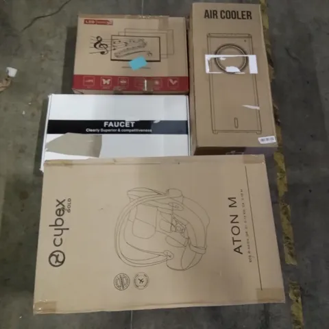 PALLET OF ASSORTED ITEMS INCLUDING AIR COOLER, KITCHEN FAUCET, CYBEX GOLD ATON M BABY CAR SEAT, LED MONITOR, SIDE TABLE