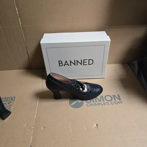BOXED BANNED WOMEN'S BLACK LEATHER HEELED SHOES – MARY JANE STYLE - UK SIZE 5