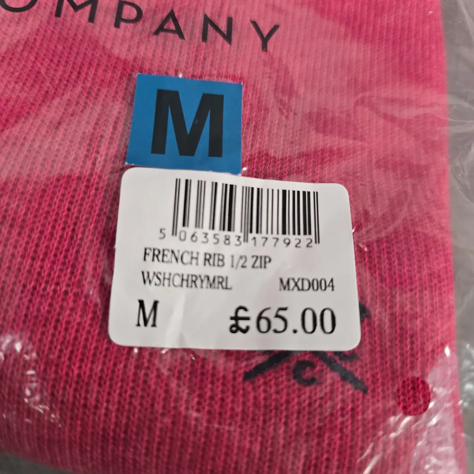 CREW CLOTHING COMPANY FRENCH RIB HALF ZIP JUMPER – PINK – UK SIZE M