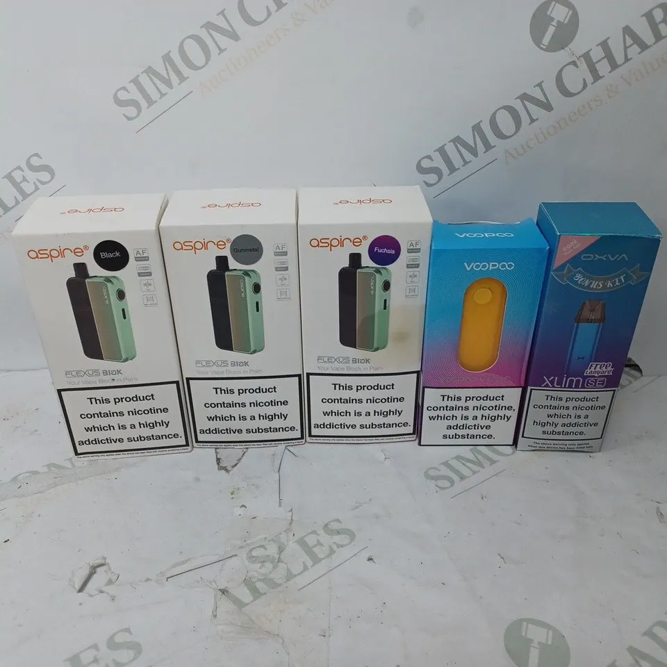 LOT OF APPROXIMATELY 10 BOXED E-CIGARETTES TO INCLUDE VOOPOO VINCI C, ASPIRE FLEXUS BIOK, AND ASPIRE FLEXUS STIK ETC. 