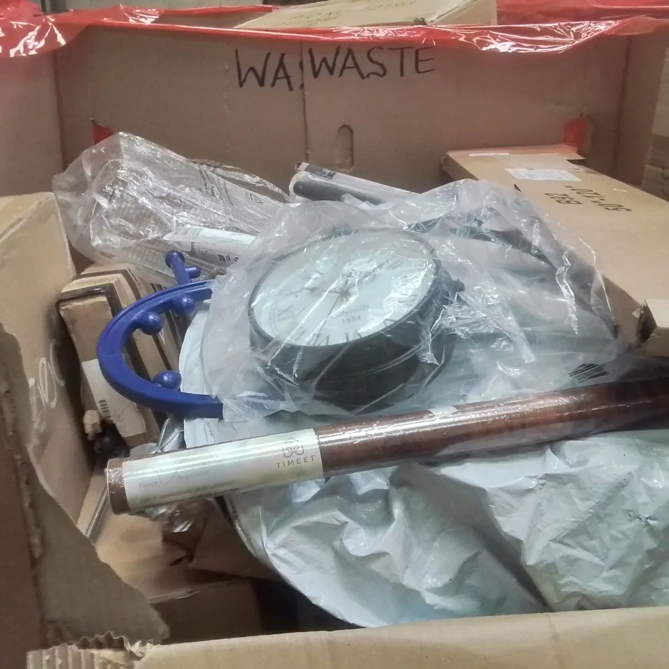 PALLET OF ASSORTED HOUSEHOLD GOODS AND PRODUCTS TO INCLUDE;WALL CLOCK,WALLPAPER 
