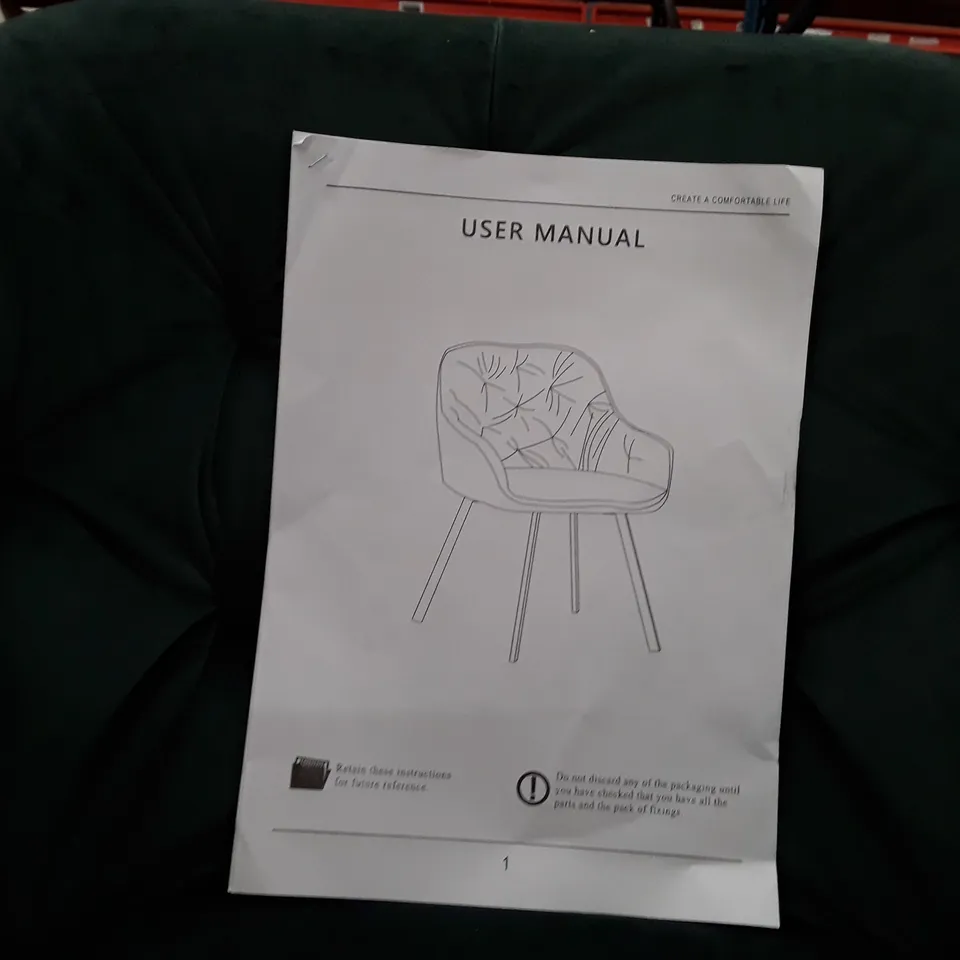 BOXED SET OF 2 UPHOLSTERED FABRIC DINING CHAIRS - GREEN (1 BOX) 