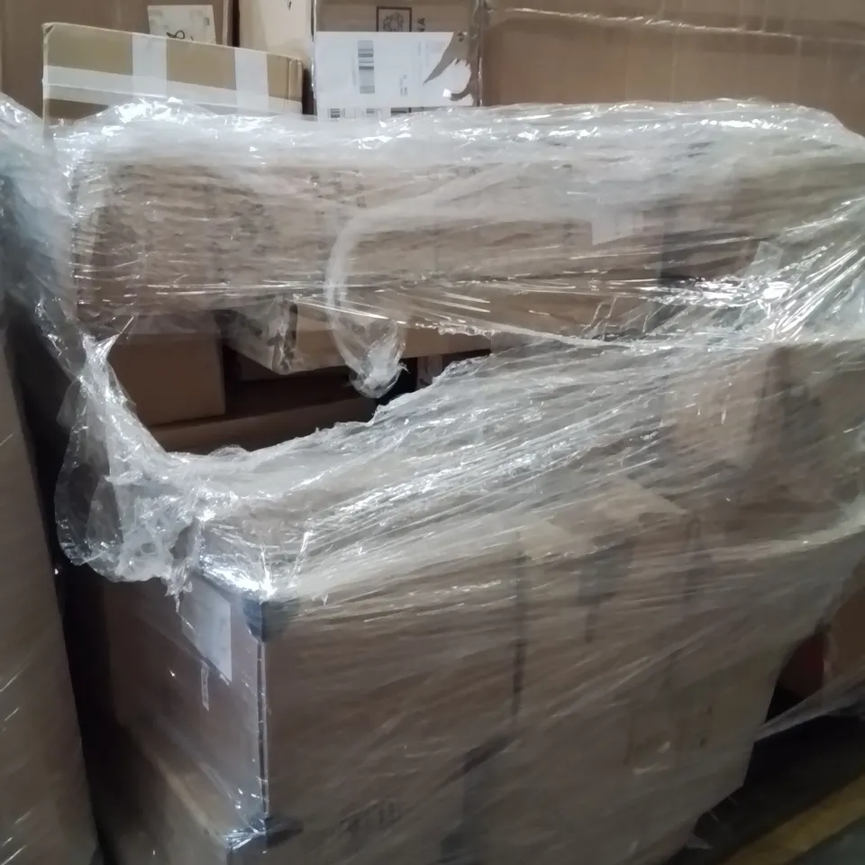 PALLET CONTAINING VARIOUS ASSORTED BOXED ITEMS TO INCLUDE. ELECTRIC GUITAR, TOWER FAN, FOLDING WAGON, SWING CAR IN BLUE, HANDHELD PRESSURE WASHER AND LOTS MORE UNMARKED BOXED ITEMS 