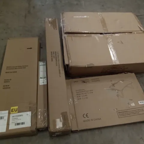 PALLET OF ASSORTED ITEMS INCLUDING LAPTOP BED TRAY TABLE, 4 DRAWER STORAGE UNIT, WINDOW BLINDS, FRILL PATIO UMBRELLA, WORK BENCH