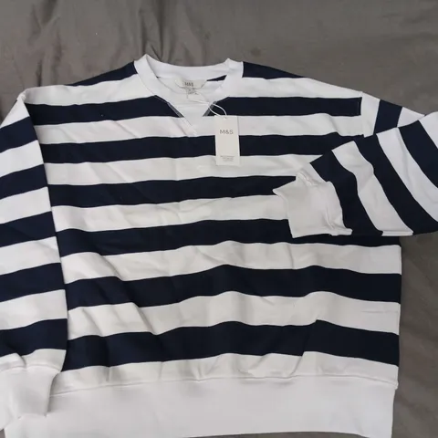 M&S STRIPED CREW JUMPER IN BLUE/WHITE - M