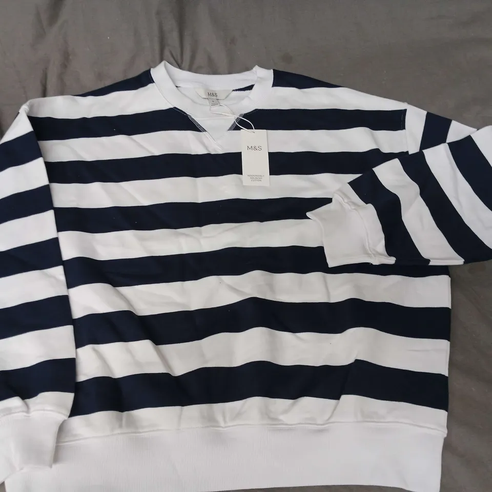 M&S STRIPED CREW JUMPER IN BLUE/WHITE - M
