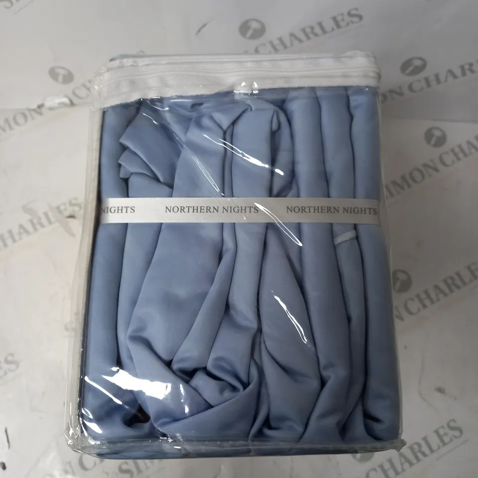PACKAGED NORTHERN NIGHTS 100% SUPIMA COTTON WRINKLE RESISTANT AND ANTI MICROBIAL 4 PIECE BEDDING SET.