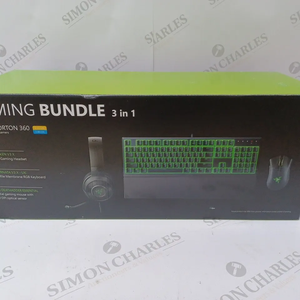 BRAND NEW BOXED RAZER GAMING BUNDLE 3 IN 1 TO INCLUDE - GAMING HEADSET, MEMBRANE RGB KEYBOARD AND ESSENTIAL GAMING MOUSE