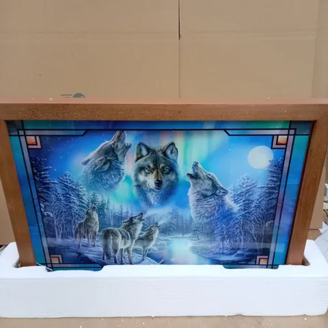 BRADFORD EXCHANGE JAMES MEGER'S AURORA BOREALIS ILLUMINATING STAINED GLASS PICTURE (COLLECTION ONLY)