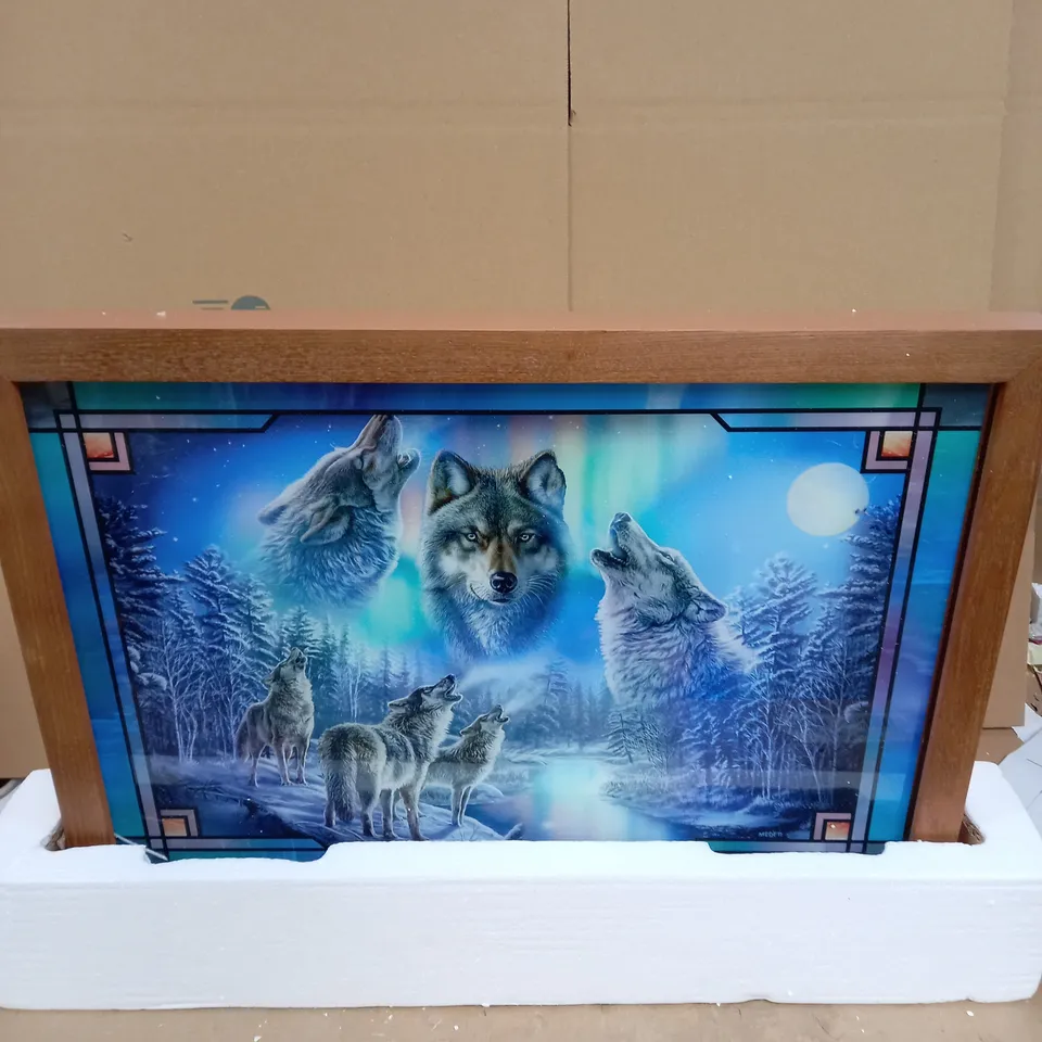 BRADFORD EXCHANGE JAMES MEGER'S AURORA BOREALIS ILLUMINATING STAINED GLASS PICTURE  (COLLECTION ONLY)
