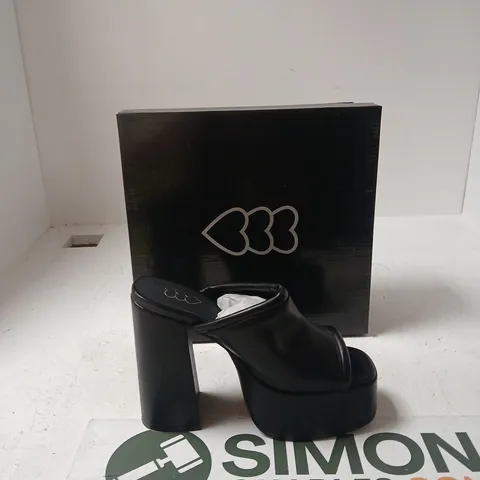 BOXED KOI BLACK LEATHER PLATFORM SANDALS – WOMEN'S HEELS - UK 6