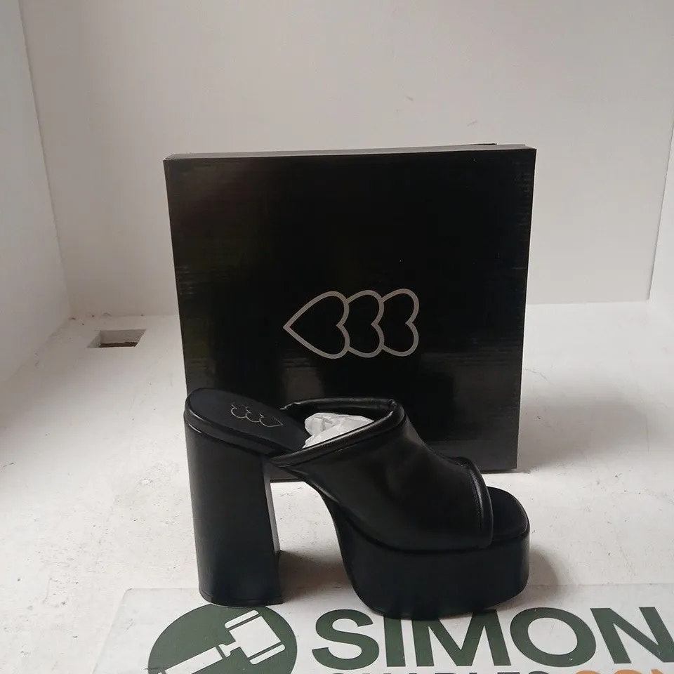 BOXED KOI BLACK LEATHER PLATFORM SANDALS – WOMEN'S HEELS - UK 5
