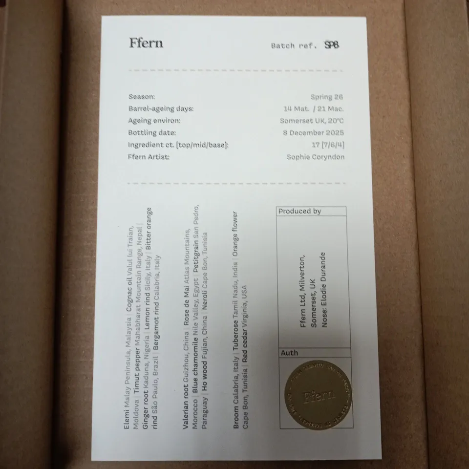 BOXED AND SEALED FFERN SPRING 2026 ORGANIC EAU DE PARFUM