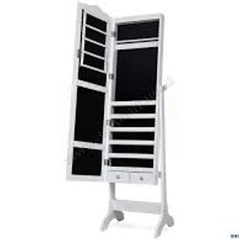 BOXED COSTWAY JEWELLERY CABINET FREE STANDING LOCKABLE JEWELRY ARMOIRE ORGANIZER W/ LED LIGHTS - WHITE