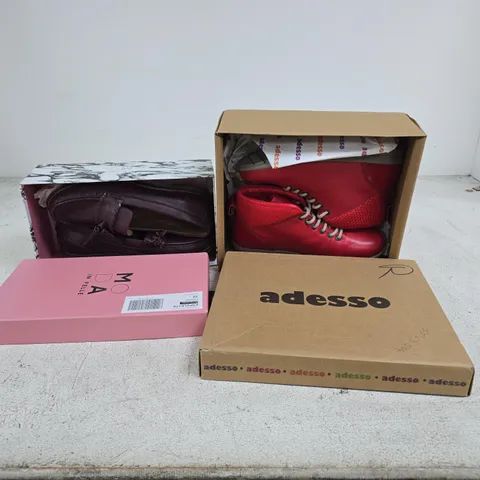 BOX OF APPROXIMATELY 10 ASSORTED ITEMS TO INCLUDE MODE IN PELLE FLAT BOAT SHOES, ADESSO RED BOOTS ETC