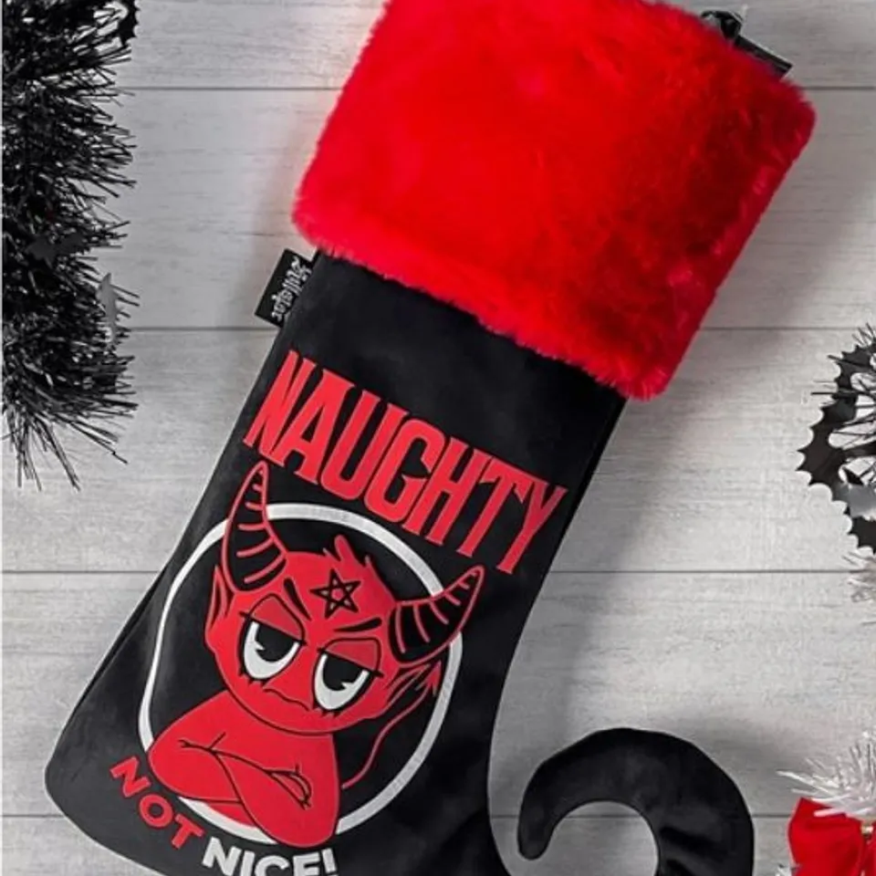 SEVEN BRAND NEW KILLSTAR - NAUGHTY - BLACK CHRISTMAS SOCK (DECORATION)