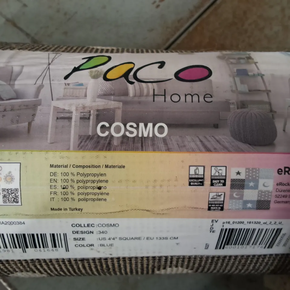 BRAND NEW PACO COSMO BLUE RUG - SQUARE 133CM