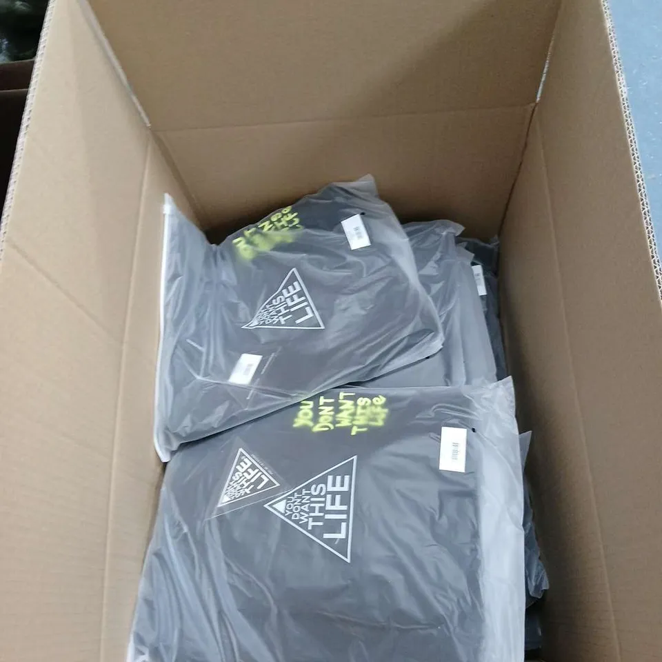 APPROXIMATLEY 22 HOODIES WITH THE LOGO ON OF YOU DON'T WANT THIS LIFE IN VARIOUS SIZES .