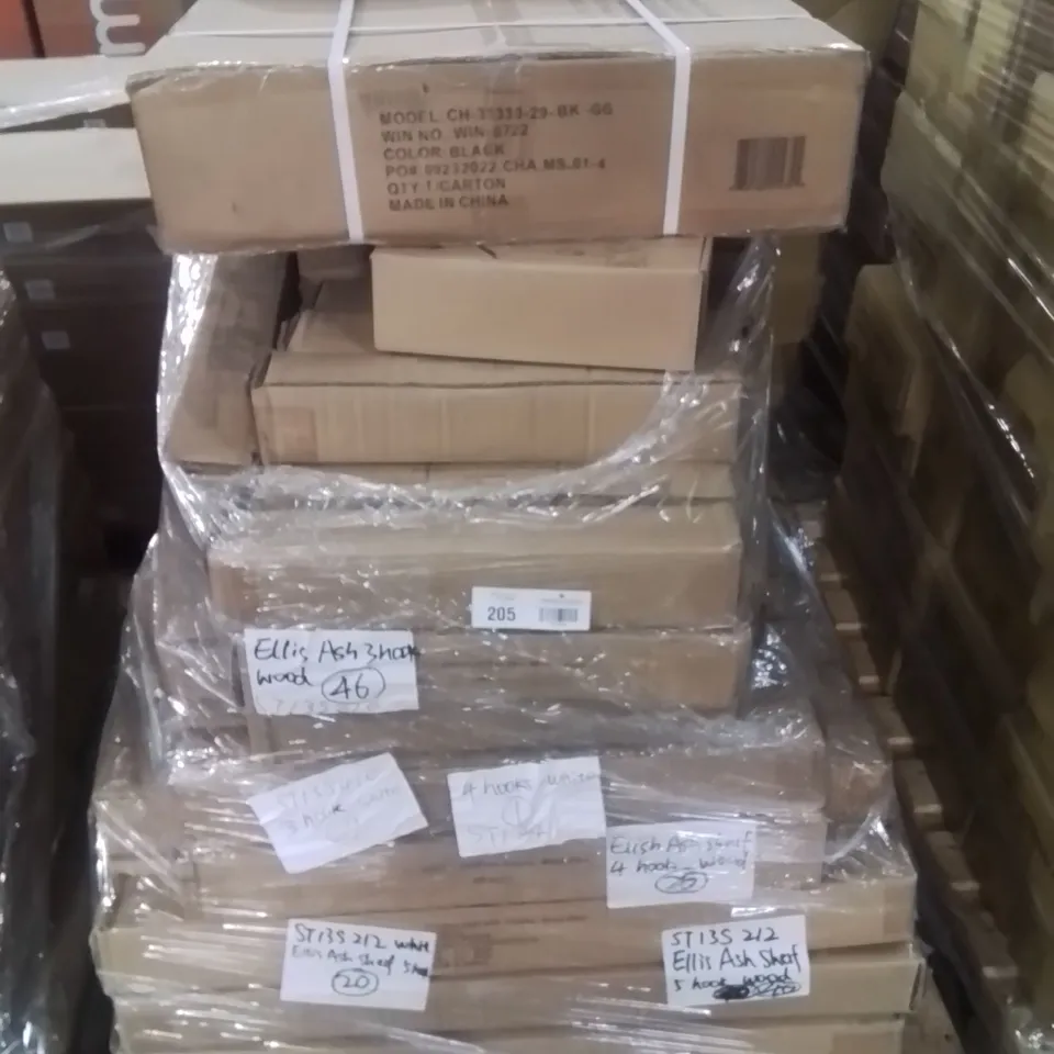 PALLET CONTAINING LARGE QUANTITY OF ASH SHELVES WITH HOOKS