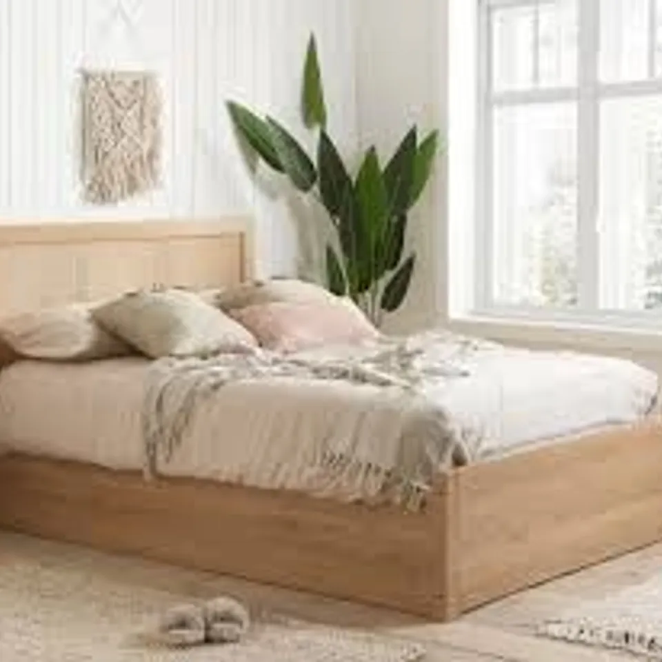 BOXED CROXLEY DOUBLE OAK RATTAN OTTOMAN BED (3 BOXES)