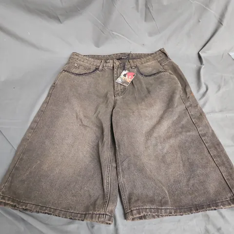 DERSCHUTZE EMBROIDERED JEAN SHORTS IN BROWN SIZE W34