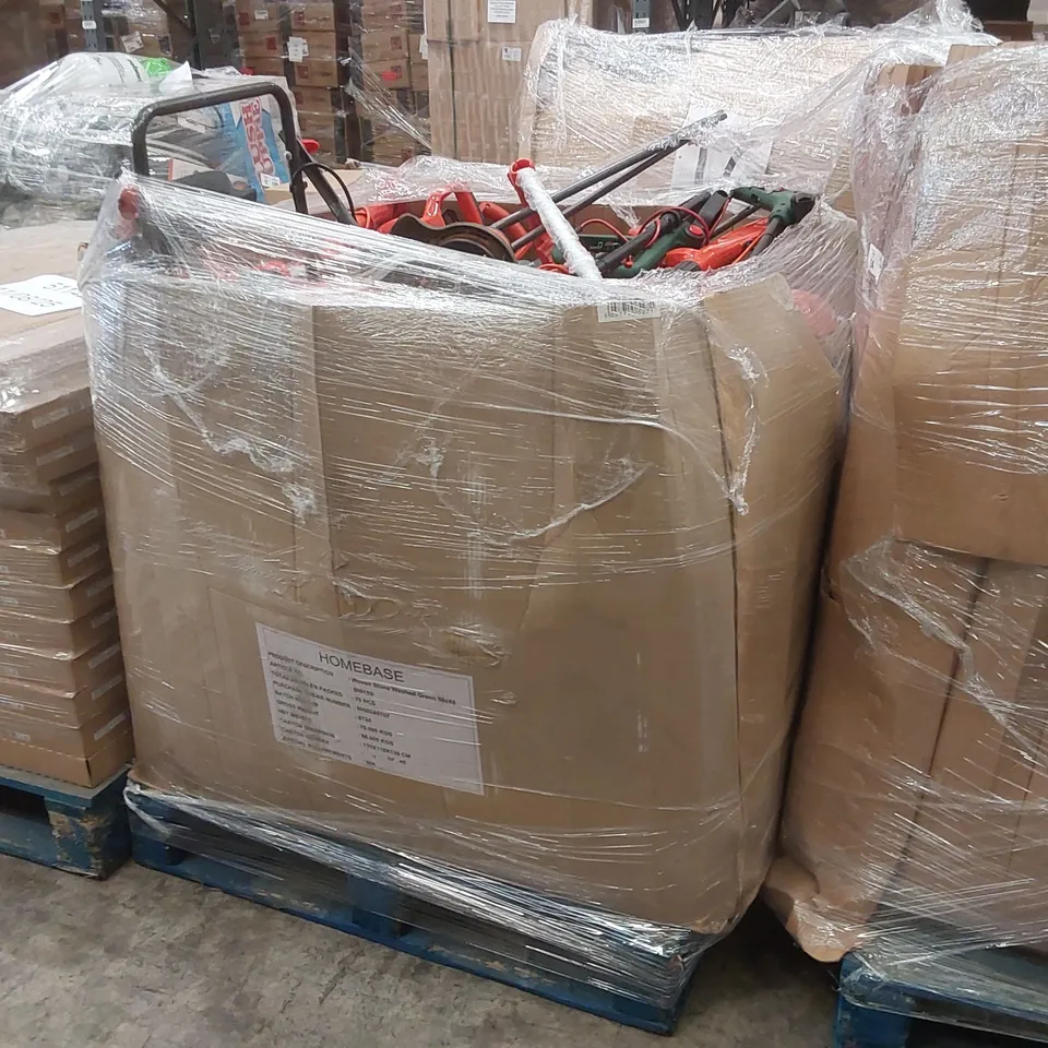 PALLET CONTAINING A LARGE QUANTITY OF ASSORTED UNCHECKED LAWN MOWERS, GARDEN TRIMMERS ECT