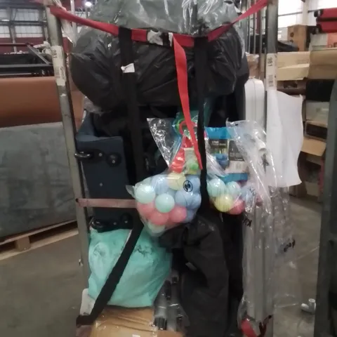 CAGE OF ASSORTED HOUSEHOLD GOODS AND PRODUCTS TO INCLUDE;CABIN BAG,FOLDING TABLE,DUMBBELLS,FACE MASKS