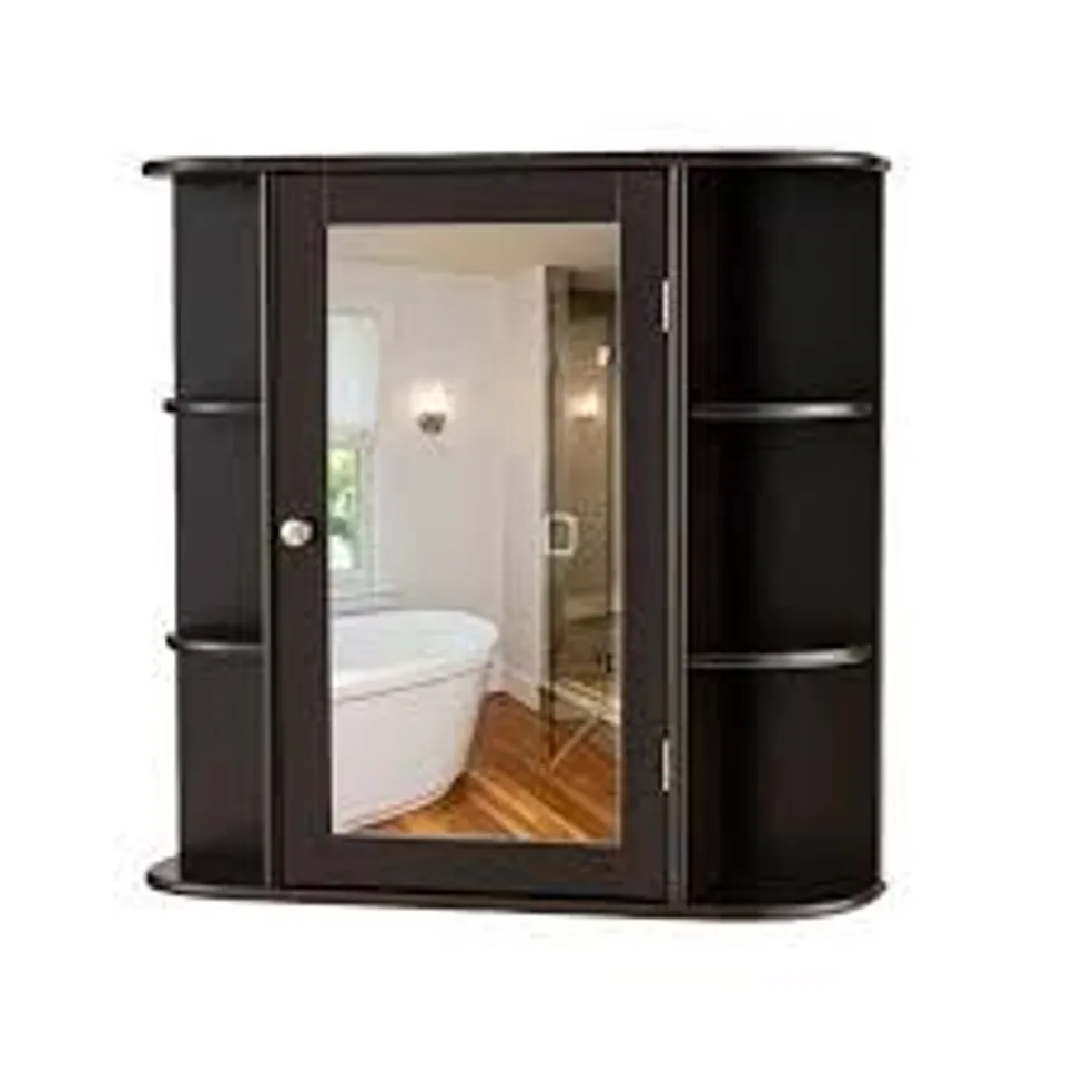 BOXED COSTWAY BATHROOM MIRROR WITH CABINET 66 X 16.7 X 63 CM BROWN